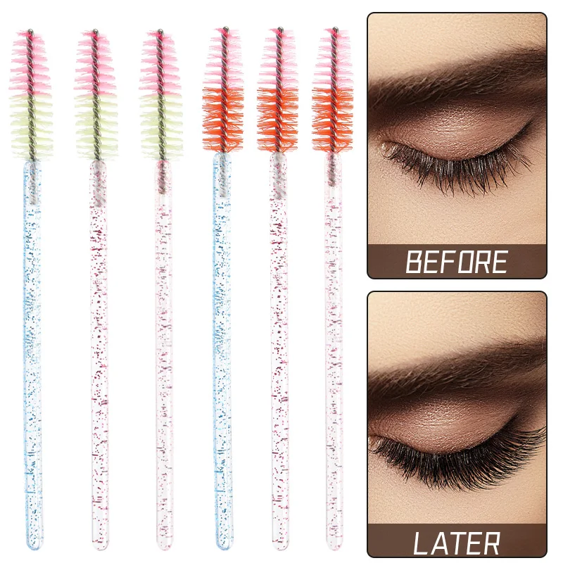 50Pcs Einweg Wimpern Make-Up Pinsel Kristall Stange Spulen Pinsel Wimpern Verlängerung Mascara Wands Microbrush Lift Augenbraue Kamm