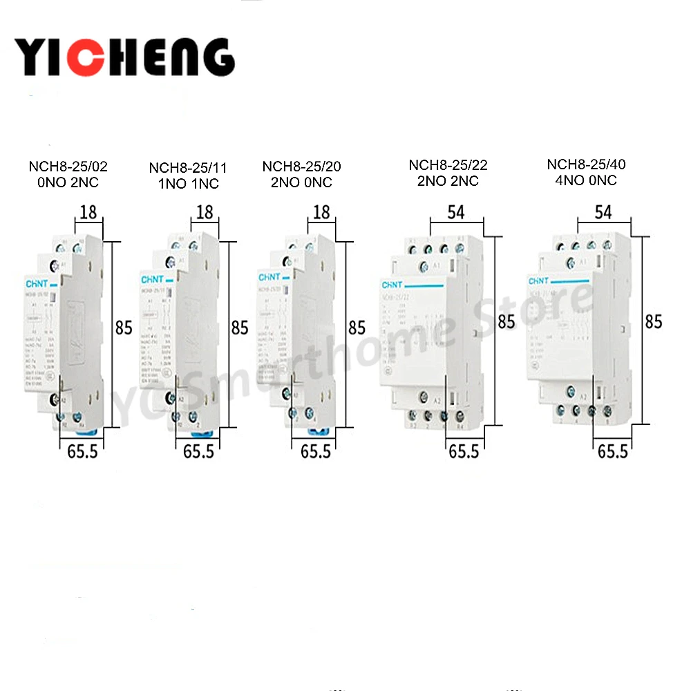 1Pcs Chint Household Small AC Contactor NCH8 Single-Phase 220V / 24V Rail Type 20A/25A