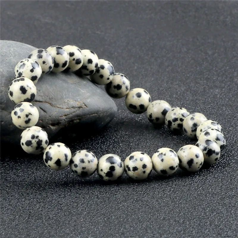 4/6/8mm Natural Stone Beads Prayer Bracelets For Women Men  Natural Spotted Stone Dalmatian Beads Bracelets Yoga Healing Jewelry