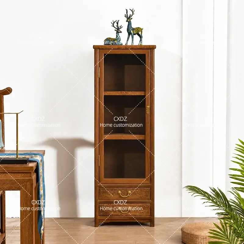 Solid Wood Edge Cabinet Chinese Style Tea Storage Antique Household Meal Prep Locker Standing Bookcase Furniture