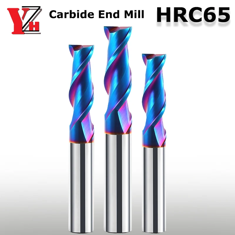 YZH HRC65 End Mill CNC 2 Flutes Carbide Milling Cutter Tools 1 to 20mm CNC Machine Milling Tools