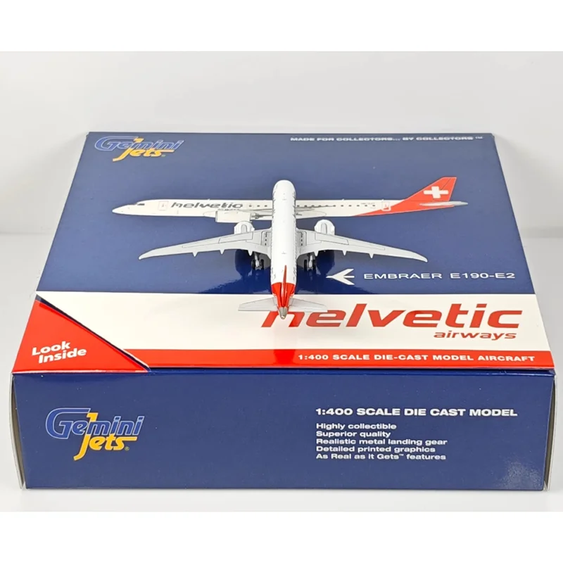GeminiJets moulé sous pression 1/400 échelle Helviti Air ERJ-190E2 HB-AZC modèle d'avion en alliage décoration d'ornement à collectionner