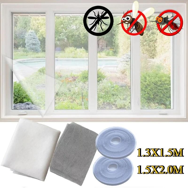 1-10PCS Home Window Mosquito Screen Thickened Polyester Self Adhesive with Velcro Simple Invisible Net for Insect Protection