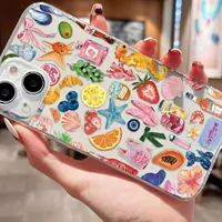 Ocean Fruit Pattern Transparent Anti-Fall Phone Case for IPhone 16 15 14 13 12 11 Pro Max Clear Soft Cover