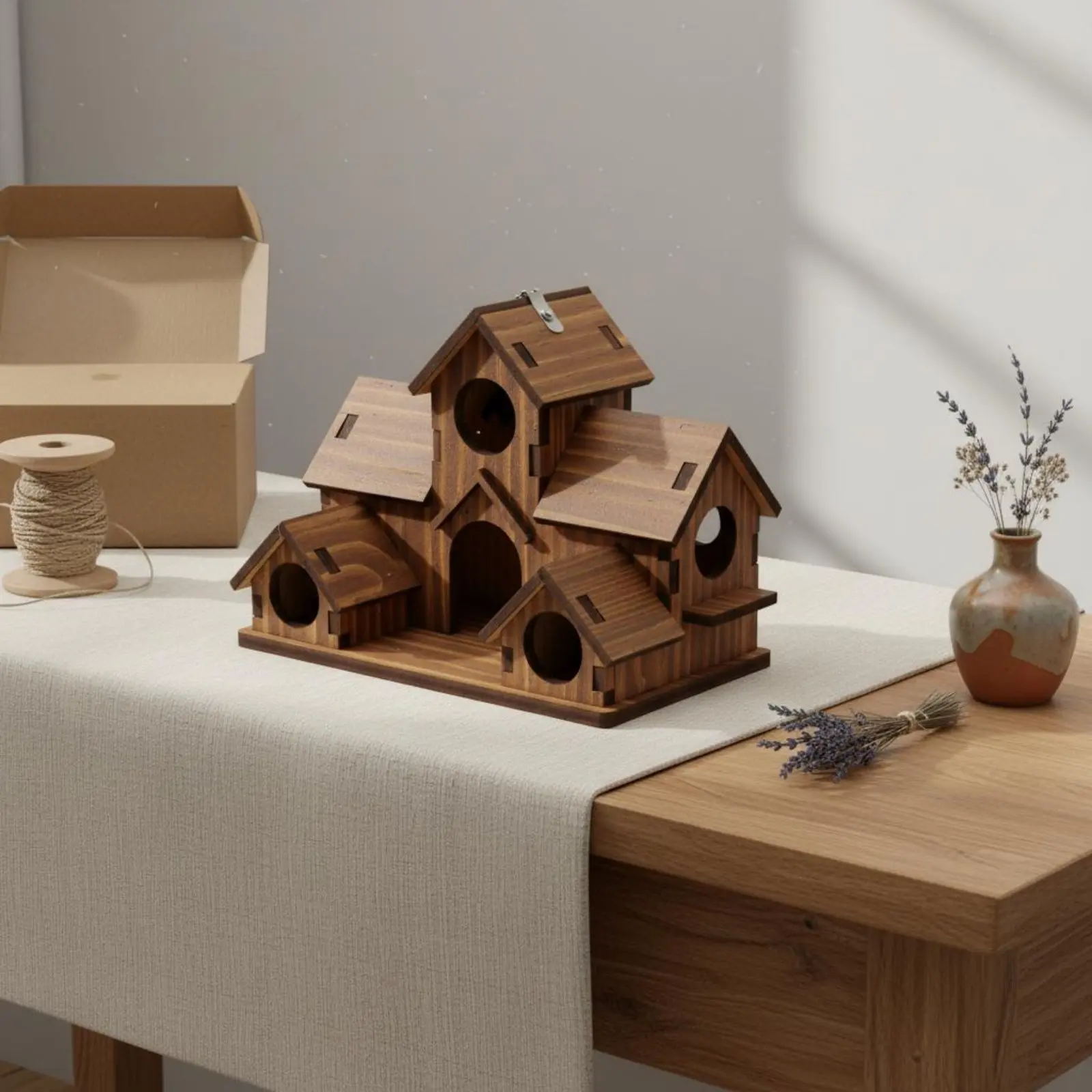 

Wooden Villa Birdhouse Natural Wood Hanging Avian Shelter Rustic Outdoor Avian Sanctuary Easy to Hang for Gardeners, Backyard