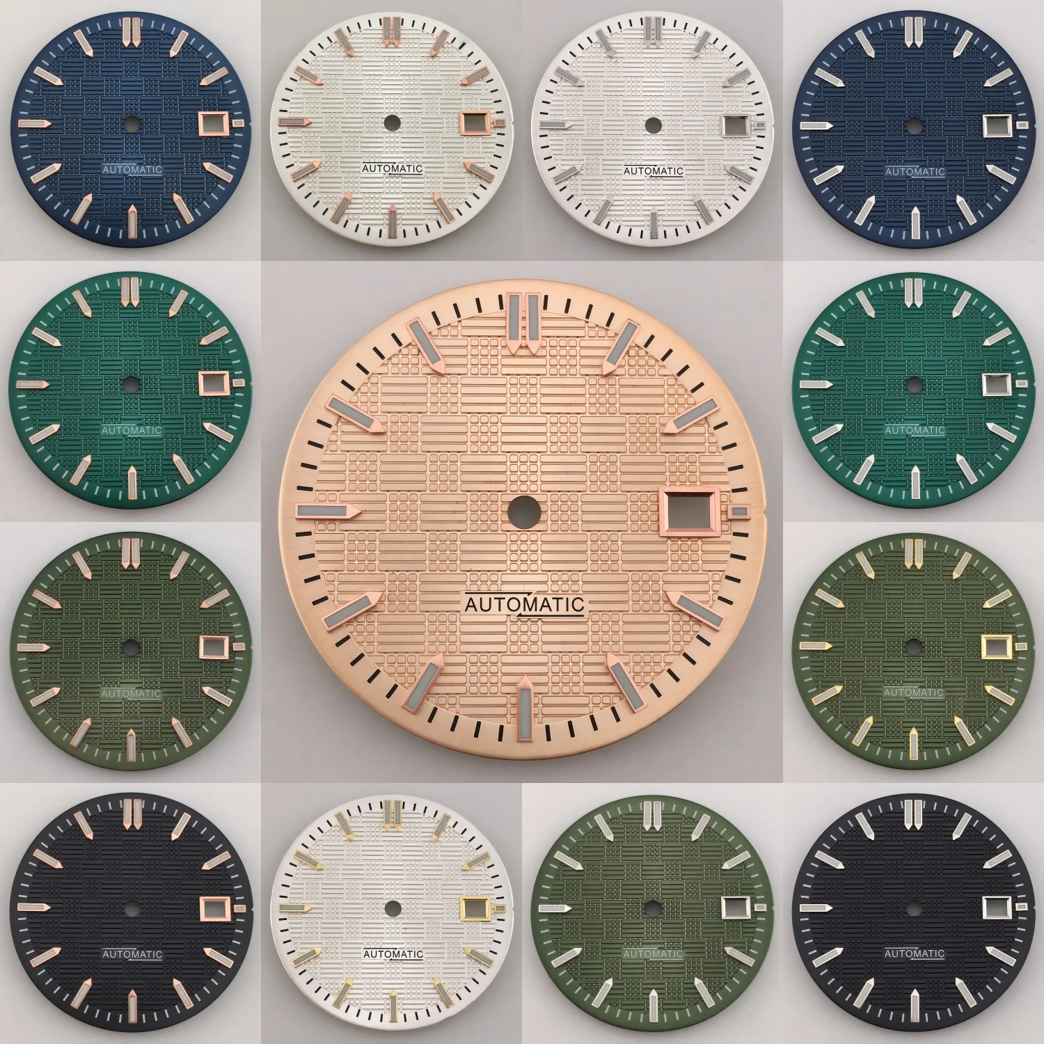 Cadran de montre stérile de style ingénieur NH 31 mm, index or rose et argent, avec luminescence verte, compatible avec les mouvements de montre NH35 NH36 NH38, pièces de montre