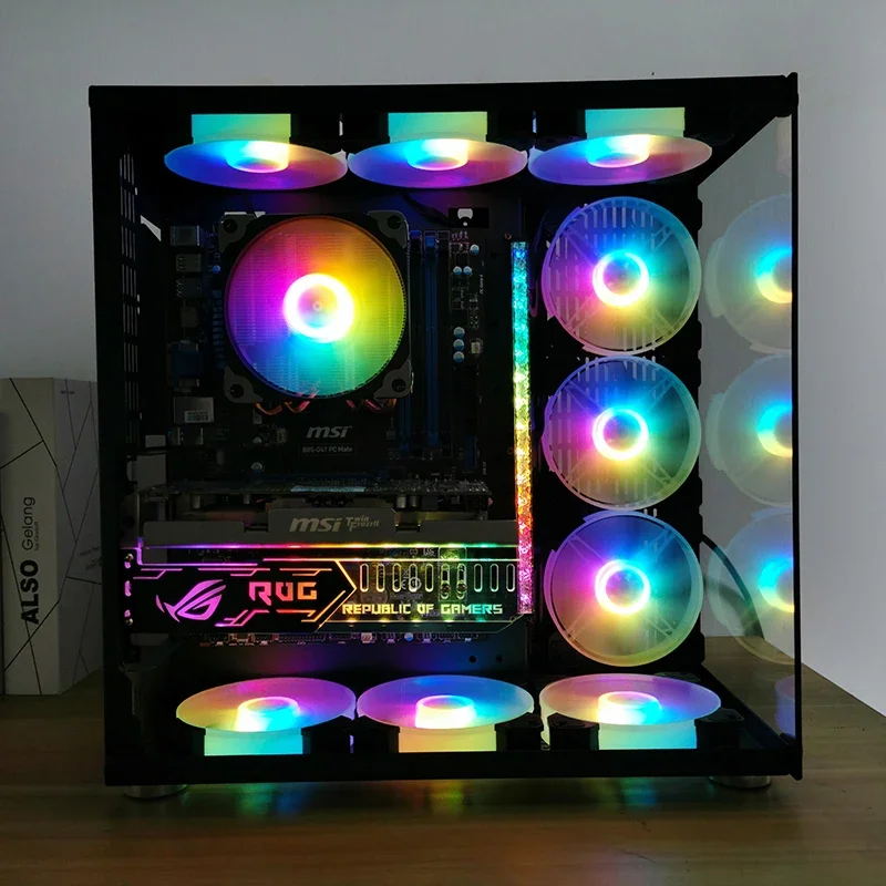 Wovibo RGB 환풍기 쿨러, 120mm 냉각 팬, 6 핀 음소거 PC, 컴퓨터 케이스 섀시, DIY 조정 쿨러, 5V 아우라 싱크 음악