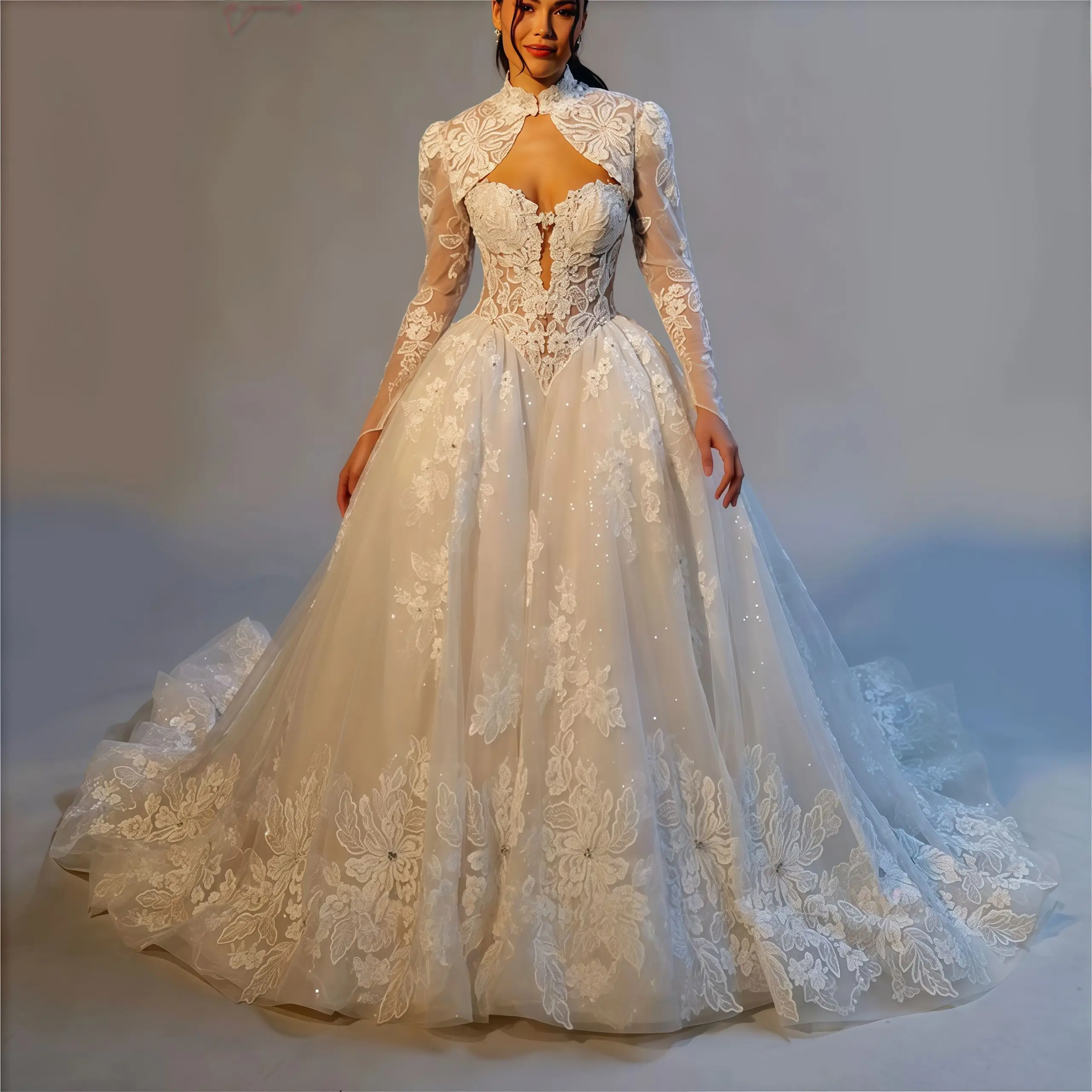 Fascinating A Line Women's Lace Appliques Wedding Dresses Vestido De Novia Long Sleeved Bride Gowns Customized Robe De Mariée