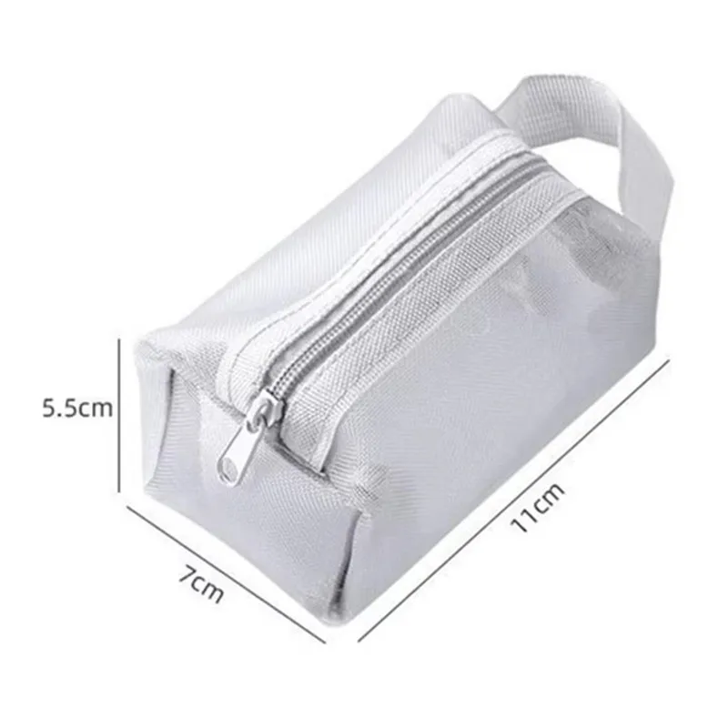 11*7*5.5cm Zipper Portable Transparent Nylon Mesh Makeup Purse Mini Cosmetic Bags Card Key charger Earphone Cable Storage Pouch