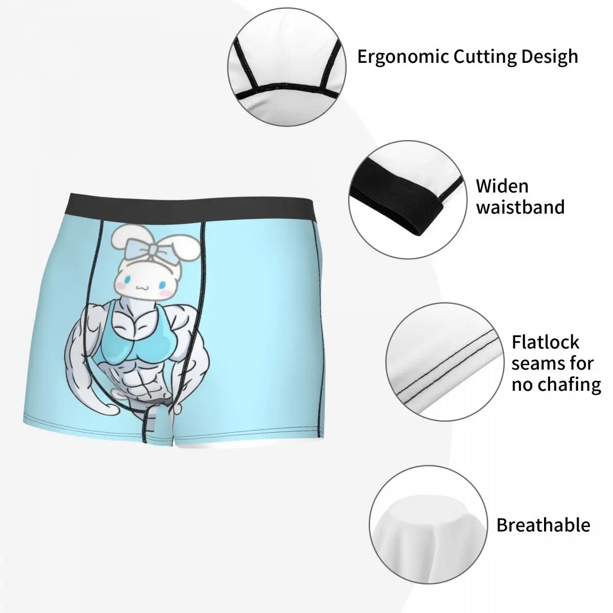 Custom Male Fashion Cinnamoroll Muscle Underwear Boxer Briefs Breathable Shorts Panties Underpants