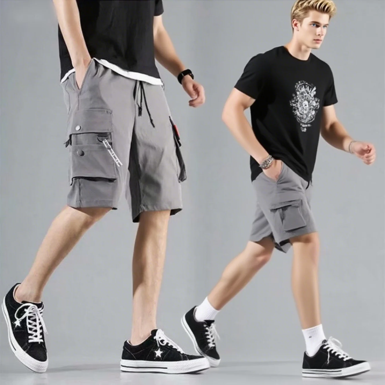 2025 New Multi Pocket Men's Shorts for Casual Work Cool Shorts Loose Clothing Elastic Waist Sports Men's Casual Shorts