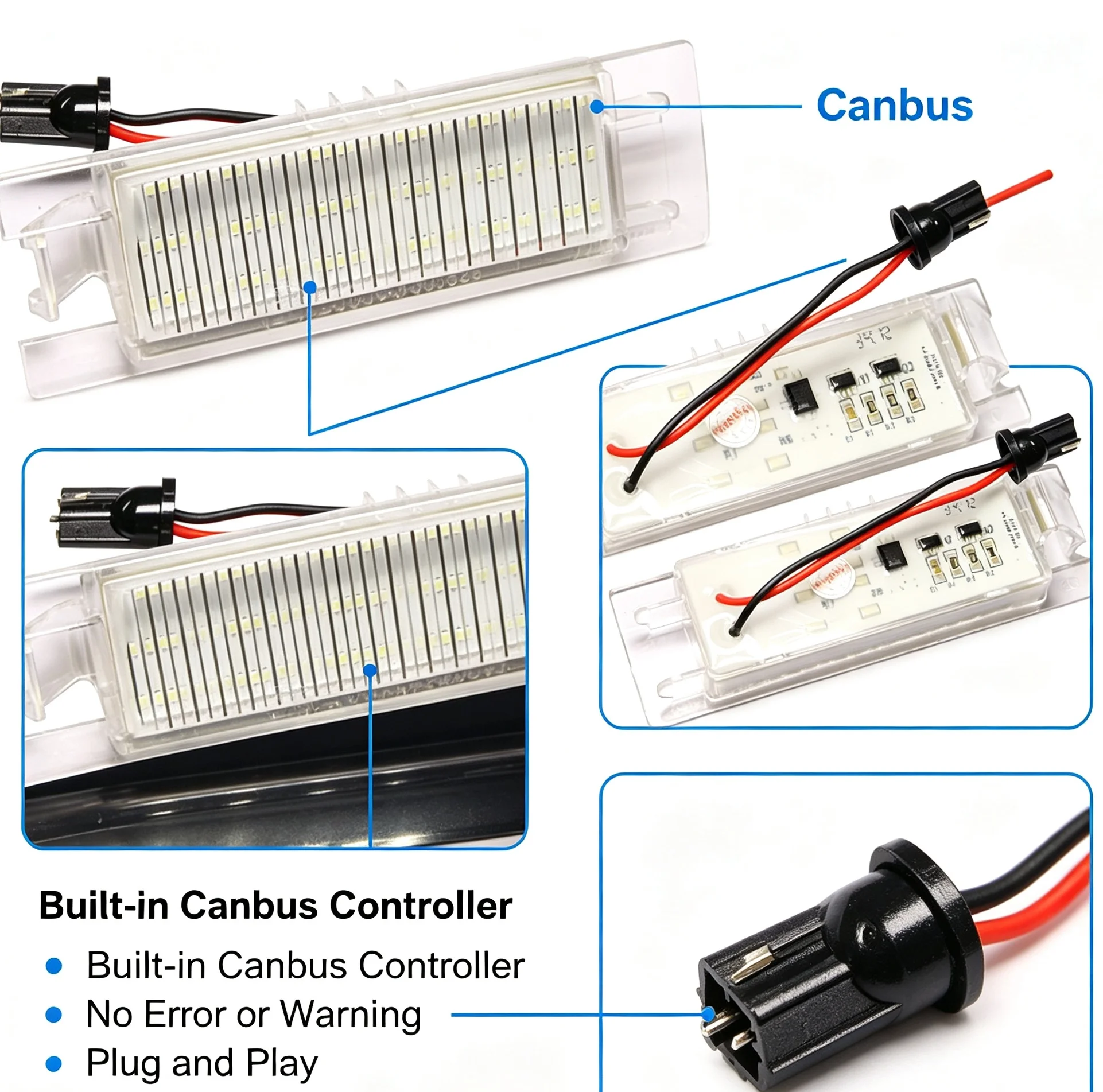 2Pcs Canbus LED License Lamp 18SMD 7000K White 12V For Astra H Corsa D Zafira B Insignia