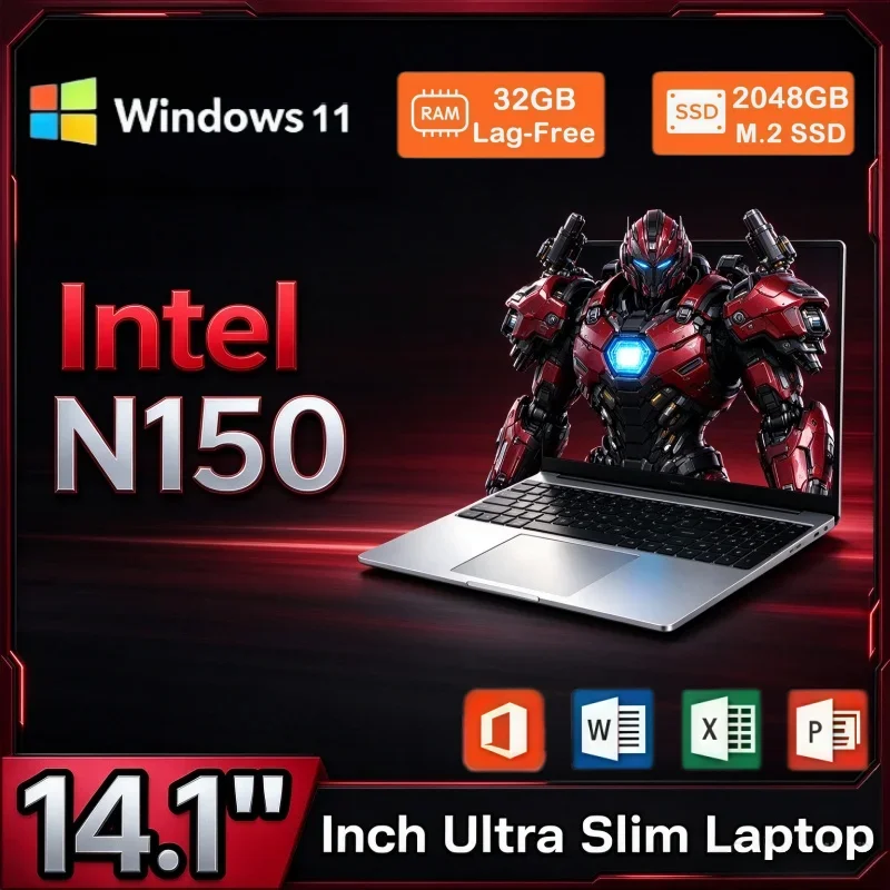 14.1" 1920*1080 Ultra Thin Laptop Intel N150 32GB RAM 2TB SSD Windows 11 PC For Office Work Online Study Light Gaming