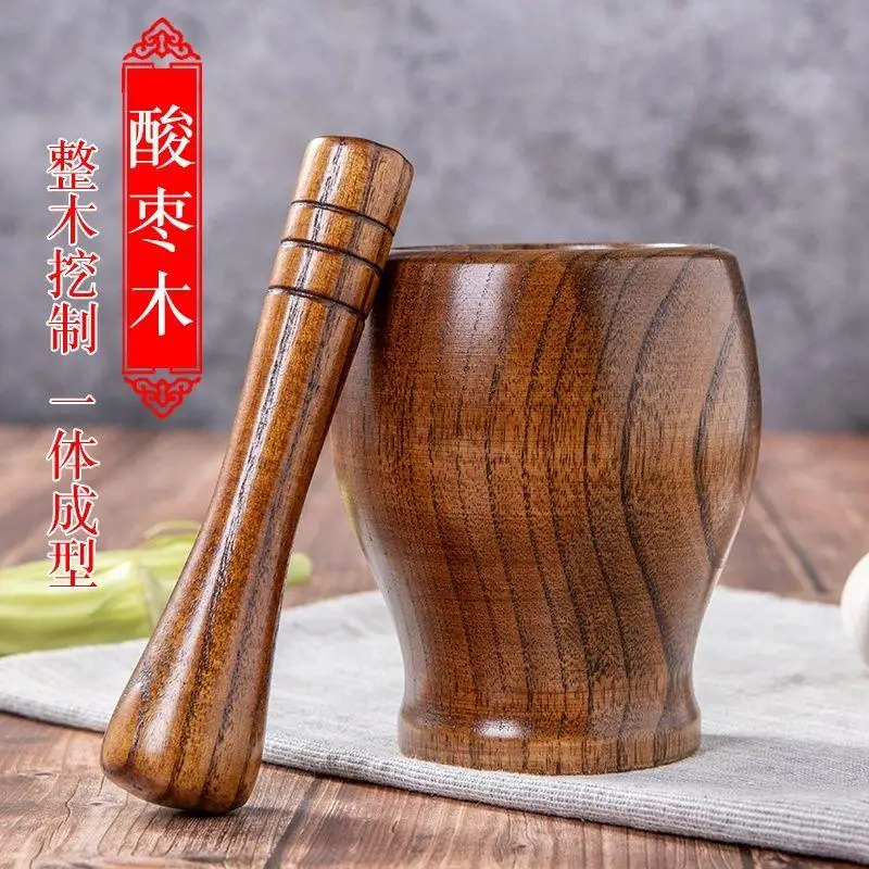 Solid wood garlic pounder jar, household garlic puree tool, garlic mortar, old-fashioned mashing, medicine grinding machine,