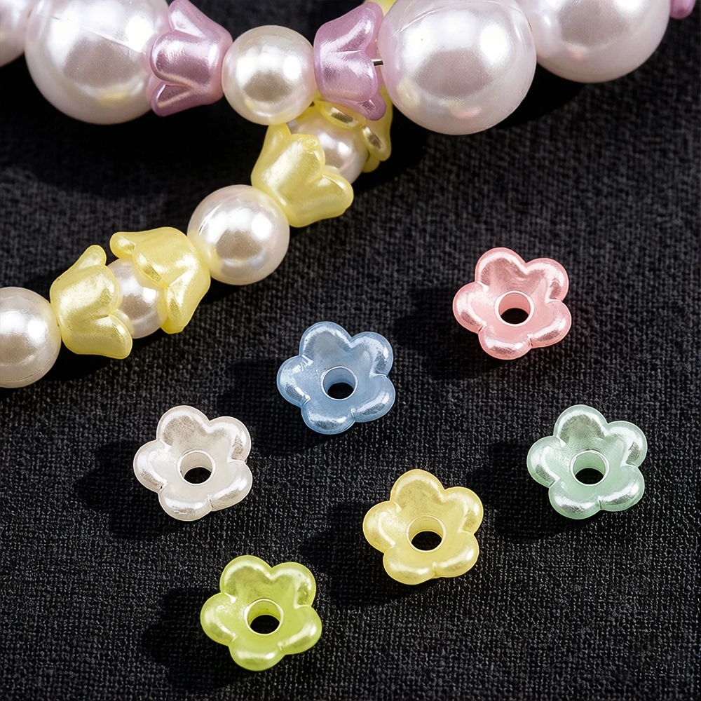220pcs Flower Beads Cap Colored Acrylic Spacer Loose Beads For DIY Bracelet Necklace Earring Jewelry Making Supplies Accessories