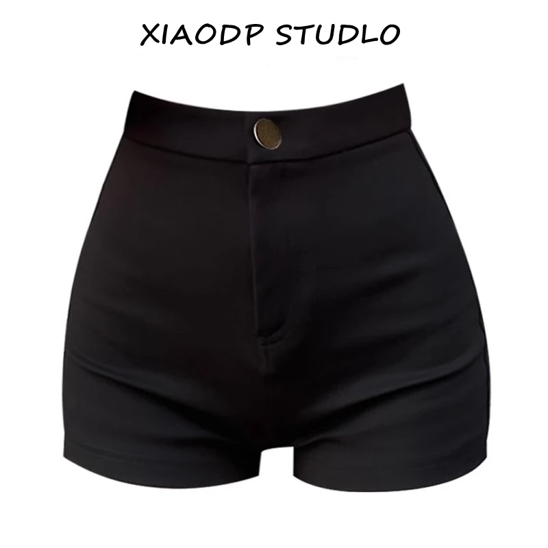 

High Waist Black Denim Shorts Women's plus Size A-Line Wide Leg Hot Pants Tummy Covering Slimming Small Stature Jeans