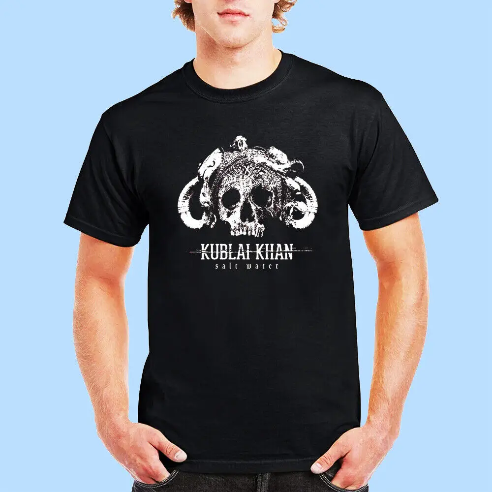 New Kublai Khan Tx Essential White Skull Logo Mens Black T-Shirt Size S-5XL  High Quality 100%Cotton Short Sleeve