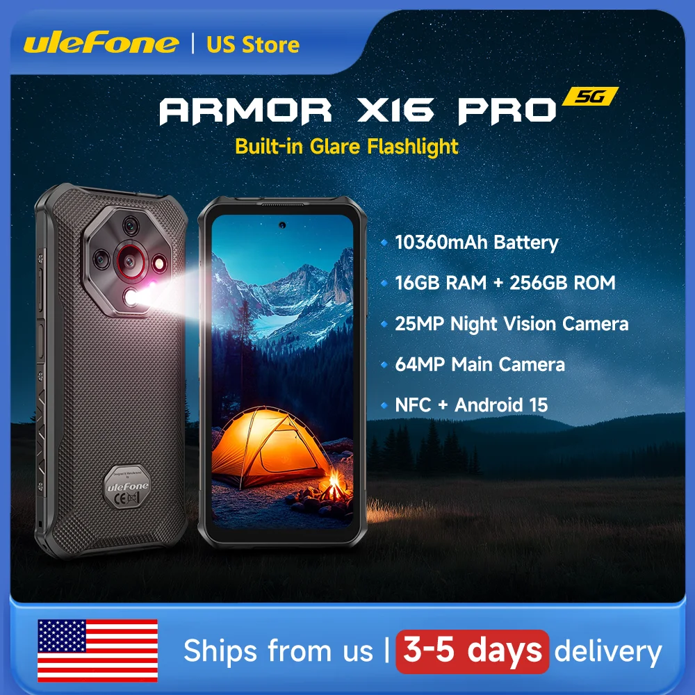 Ulefone Armor X16 Pro 5G Rugged Phone 10360mAh Up to 16GB RAM 256GB ROM 120Hz 6.56" Android Smartphone with Google Gemini