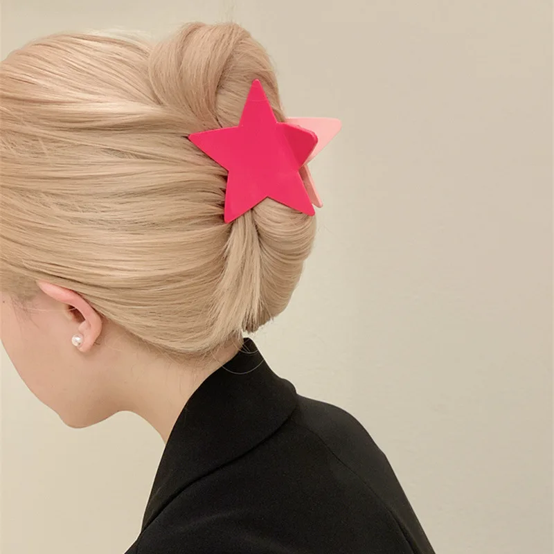 Y2K Stars Hair Claw Clip for Women Acrylic Pentagram Large Shark Clips Shiny Five-Pointed Star Hairclip Korean Hair Accessories