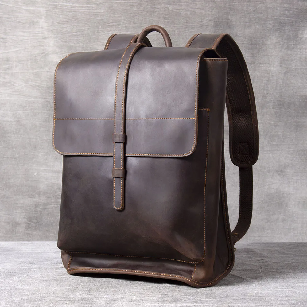 S.WORKER Vintage Echtleder 14" Laptop-Rucksack Herren Casual Preppy Schultasche Crazy Horse Rindsleder Tasche – Detail 16