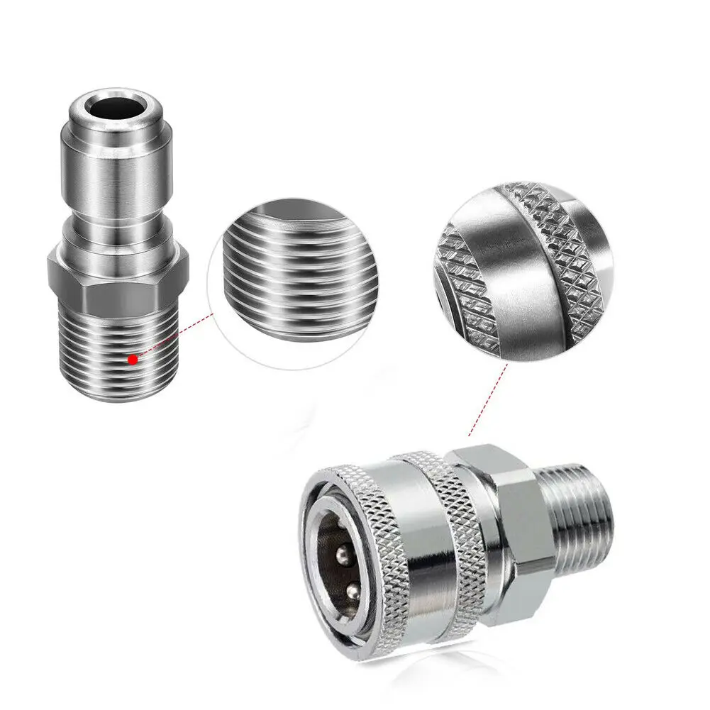 Pressure Washer Male Quick Disconnect Fitting Set with Stainless Steel Quick Coupling Kits and 5000 PSI Capacity