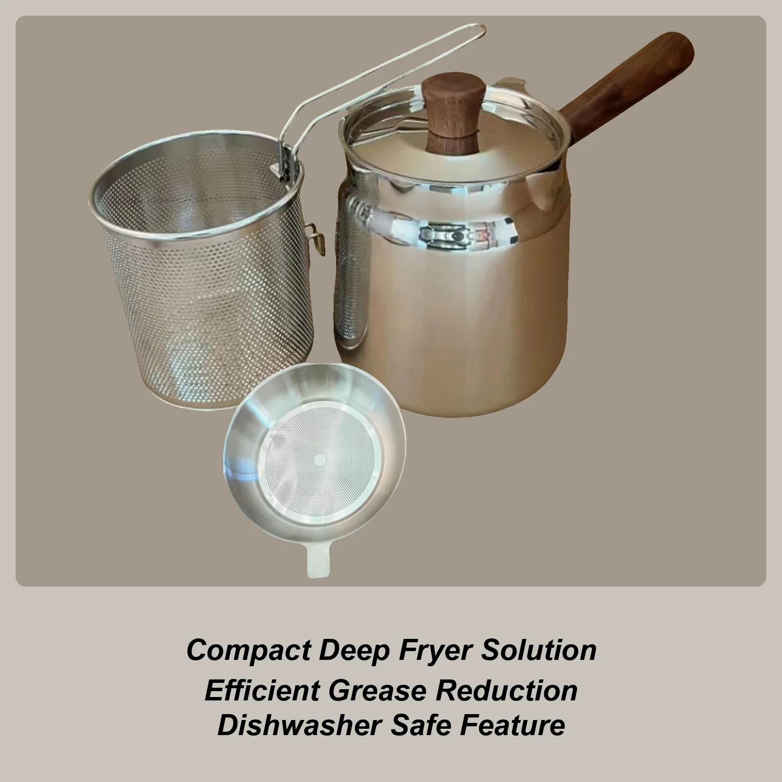 

304 Stainless Steel Frying Pan With Frying Basket And Filter Large Capacity Bacon Oil Collection Container Deep Fryer Basket