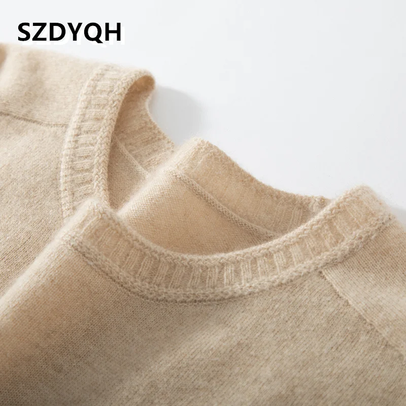 High-end New 100% Cashmere Sweater Long Dress Women Fashion Knitted Dresses Female Loose Large Size O-Neck Pullover 3Colors