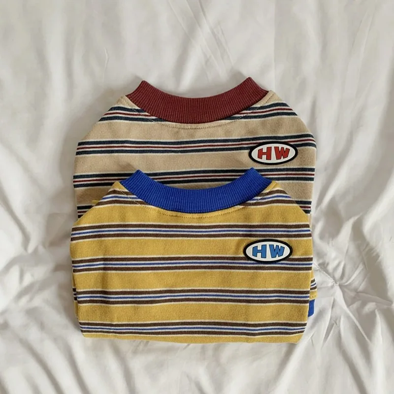 Striped Letter Print Pet Vest Autumn Dog Warm Bottoming Shirt Small Dogs Cats Soft Two-Legged Clothes Dog Stuff
