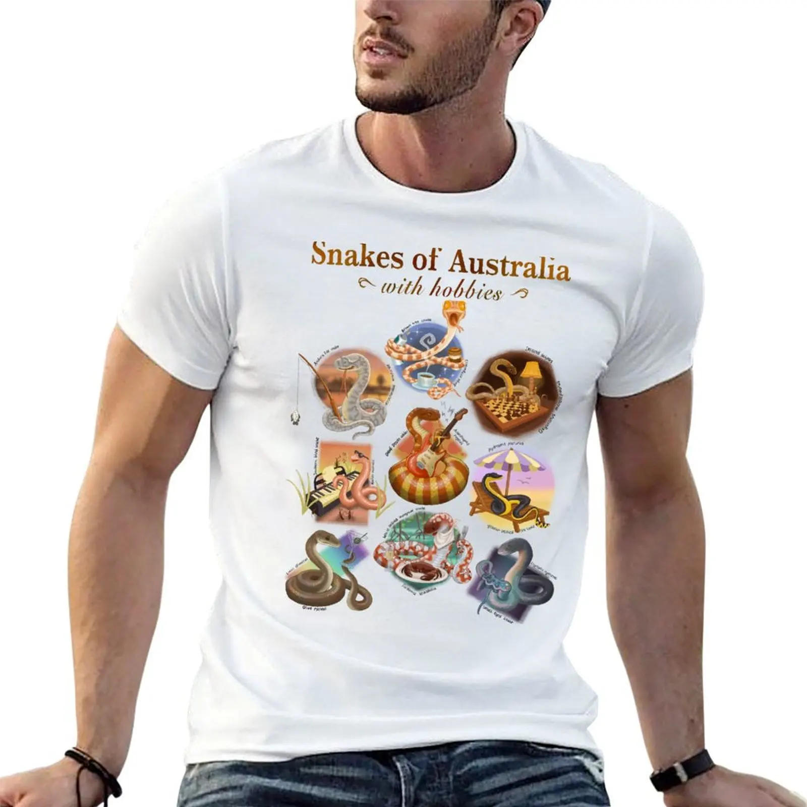 

Snakes of Australia - with hobbies T-Shirt cotton t shirt man cotton t shirts man 100% cotton t shirts high quality T-shirt