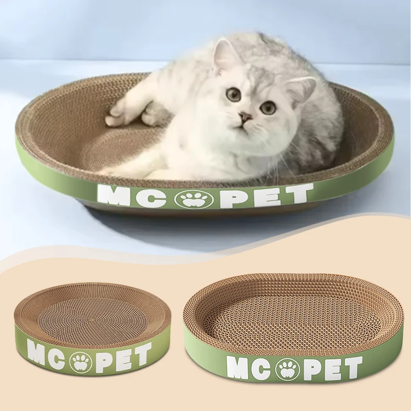 Rascadores para Gatos de Cartón Corrugado Ovalados/Redondos de 35/45/50/55cm, Cama Rascadora para Gatos, Almohadilla Rascadora Duradera y Resistente al Desgaste con Adhesivo de Maíz, Nido para Afilar Garras, Protector de Muebles, Bandeja de Juego para Gatos, Accesorios para Mascotas