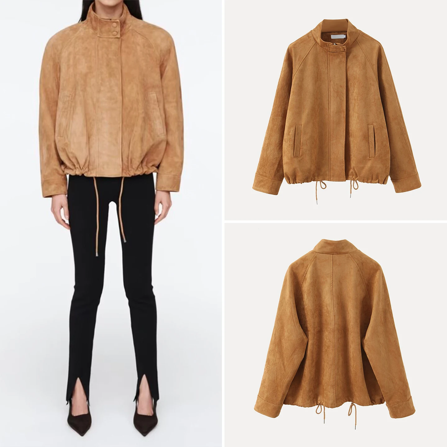 

2025 Autumn New Arrival Women's Faion Casual Suede Jaet Coat Sli Leisure ort Outerwear for Ladies Zipper Closure