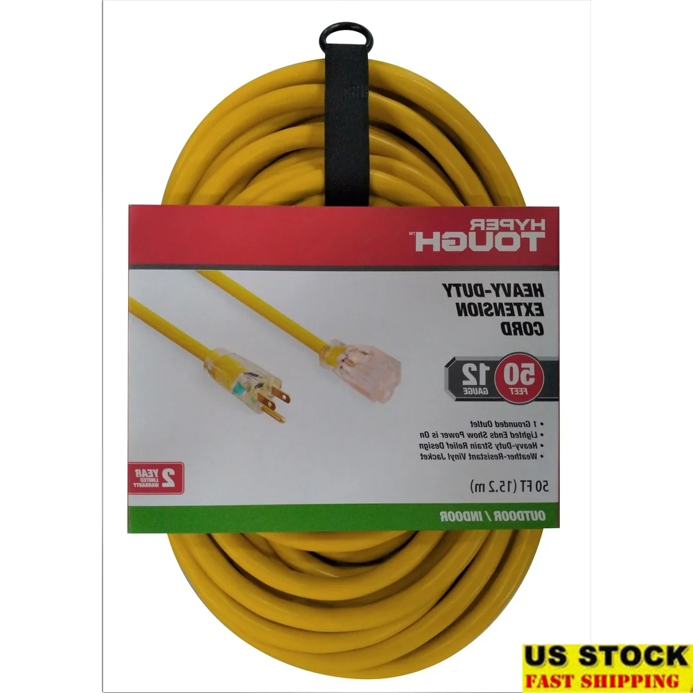 

Heavy Duty Extension Cord 50ft Indoor Outdoor 15 Amp Lighted Ends Weather Resistant Vinyl Strain Relief Durable Power Cable