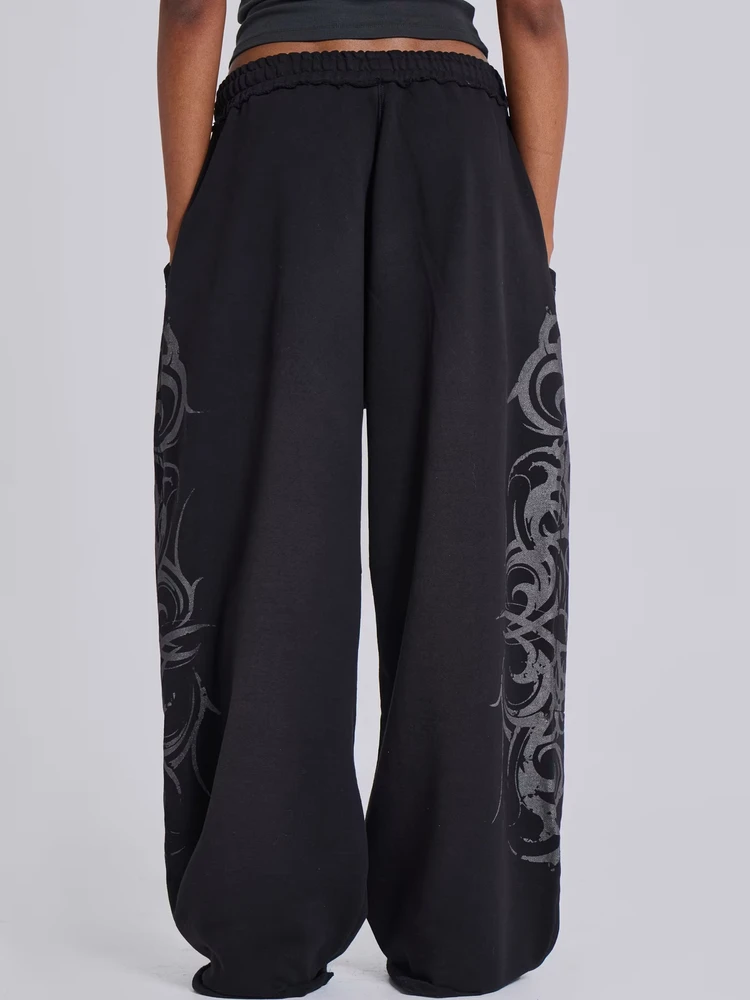 Rétro American Street Sle Jaded London imprimé tendance ample jambe large droite pantalon de survêtement décontracté taille haute pantalon long Polyest...