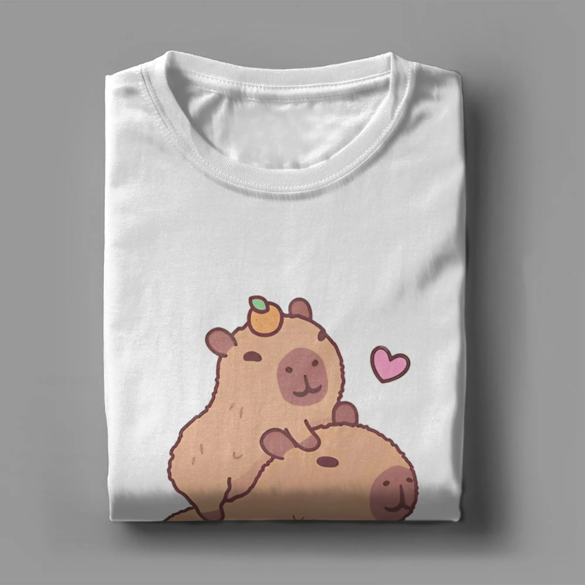 Cute Baby Capybara Hitching A Ride T-Shirts Men  Vintage Cotton Tee Shirt Crewneck Short Sleeve T Shirts New Arrival Clothing
