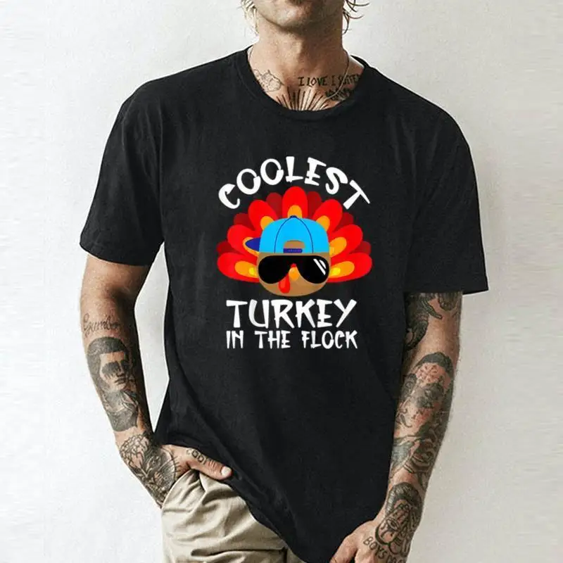 Kids Coolest Turkey In The Flock Toddler Boys Thanksgiving    Unisex summer T-shirt Cotton fashion couple clothes