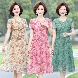 Womens Summer Dress 2023 Fashion V-neck Printing Chiffon Elegant Dress Short Sleeve A-line Dresses Midi New Vestido