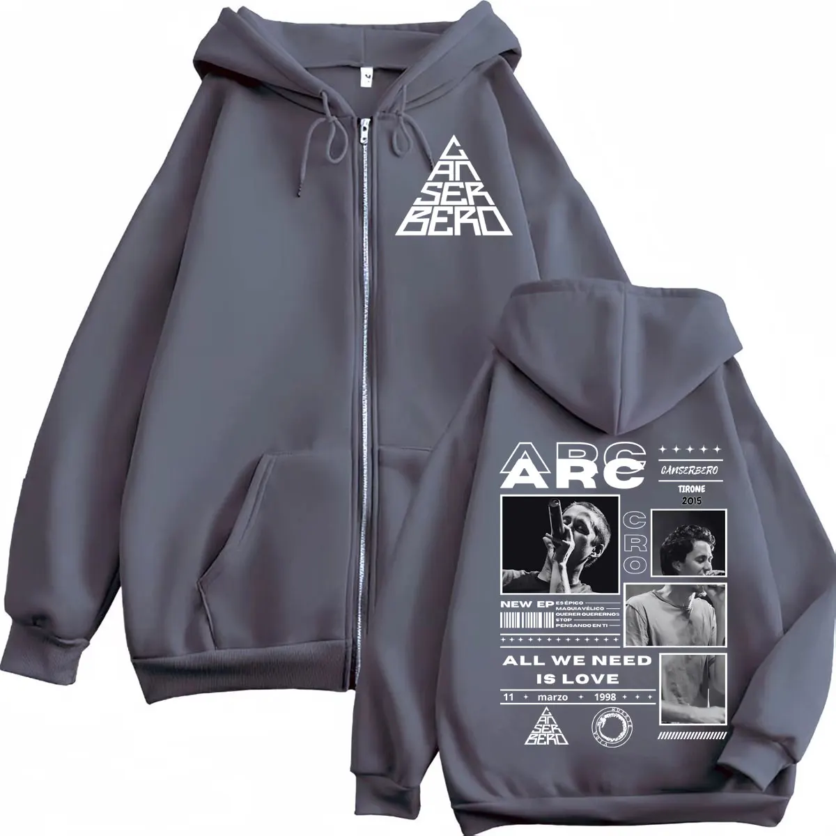 Canserbero All We Need Is Love Muerte Vida Merch Reißverschluss-Hoodie Herrenmode Hip Hop Zip Up Sweatshirts Lässige Fleece-Pullover
