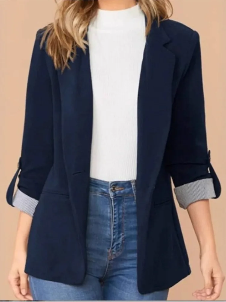 Fashion Suit Coat Lady Elegant Solid Long Sleeve V Neck Button Coats Tops For Women Casual Office Women's Clothing Autumn New