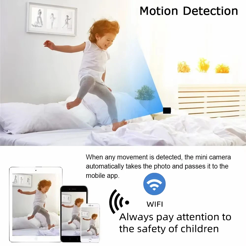 4K HD home mini camera, supports WiFi wireless connection, infrared night vision, motion detection, home nanny style camera