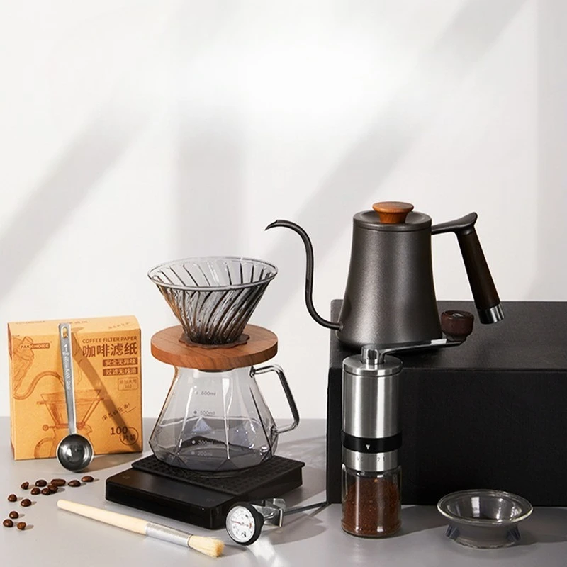 Pour Over Coffee Set with Scale, Complete Home Barista Kit Gift Box, Drip Coffee Maker Kettle & Dripper Set for Office Business