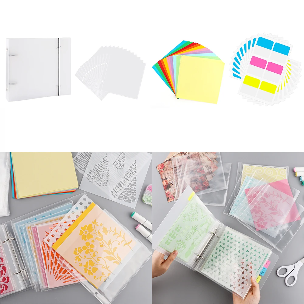 

6*6 inch Cookie Stencil Storage Binder Backing Cards Sticker Labels to Organize Stencil Die Cuts Photo Stamps DIY Collection