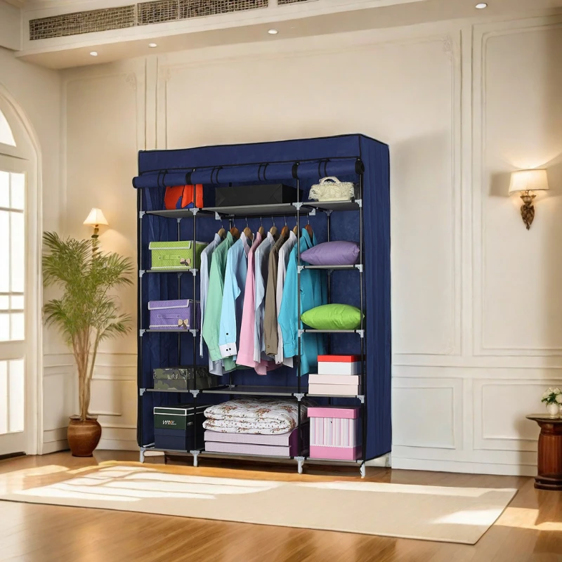 

5-Layer 12-Compartment Non-woven Fabric Wardrobe Portable Closet Navy (133x46x170cm)