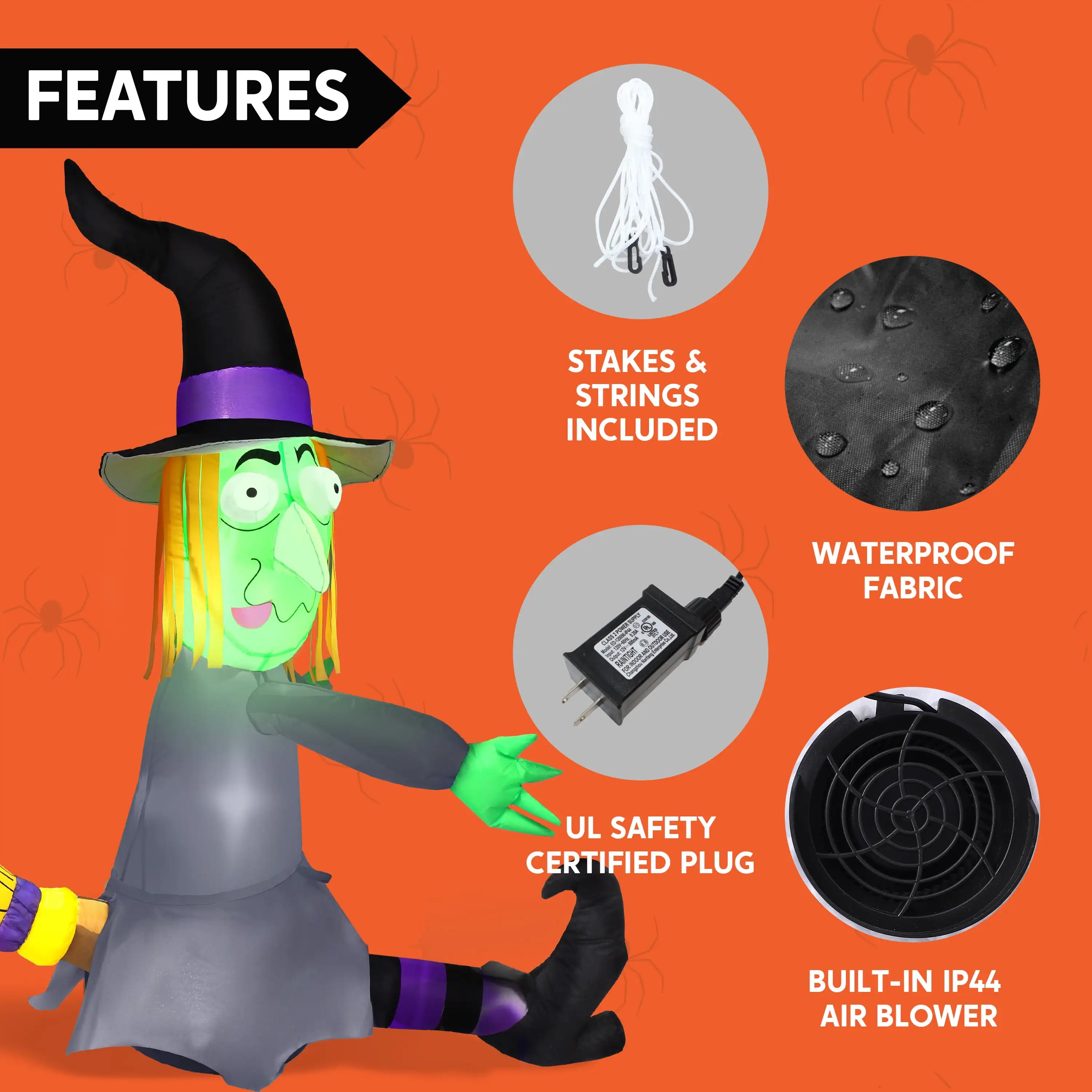 Joyfy 4 أقدام الهالوين نفخ الساحرة في الهواء الطلق تحطم في شجرة الزينة تفجير المطاطية زينة ساحة الهالوين #6