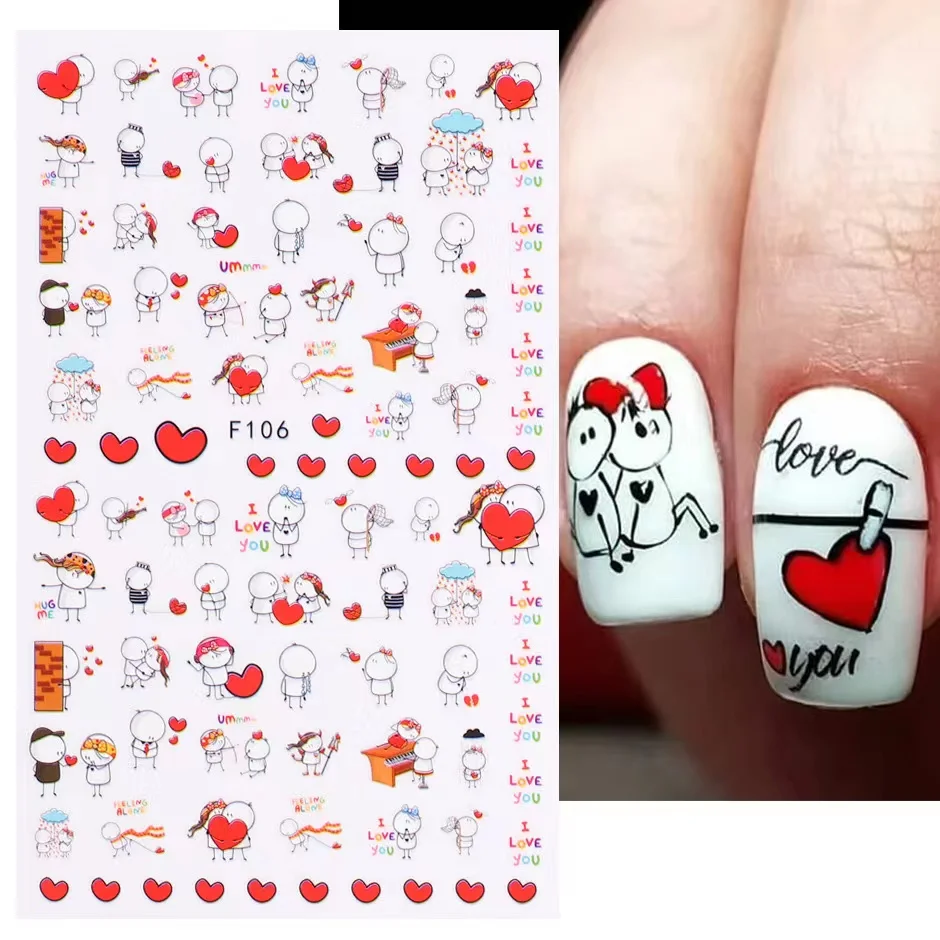 3d dos desenhos animados dos namorados adesivos de unhas série amor vermelho vários adesivos para meninas decalque de unhas adesivo imprensa em unhas produtos