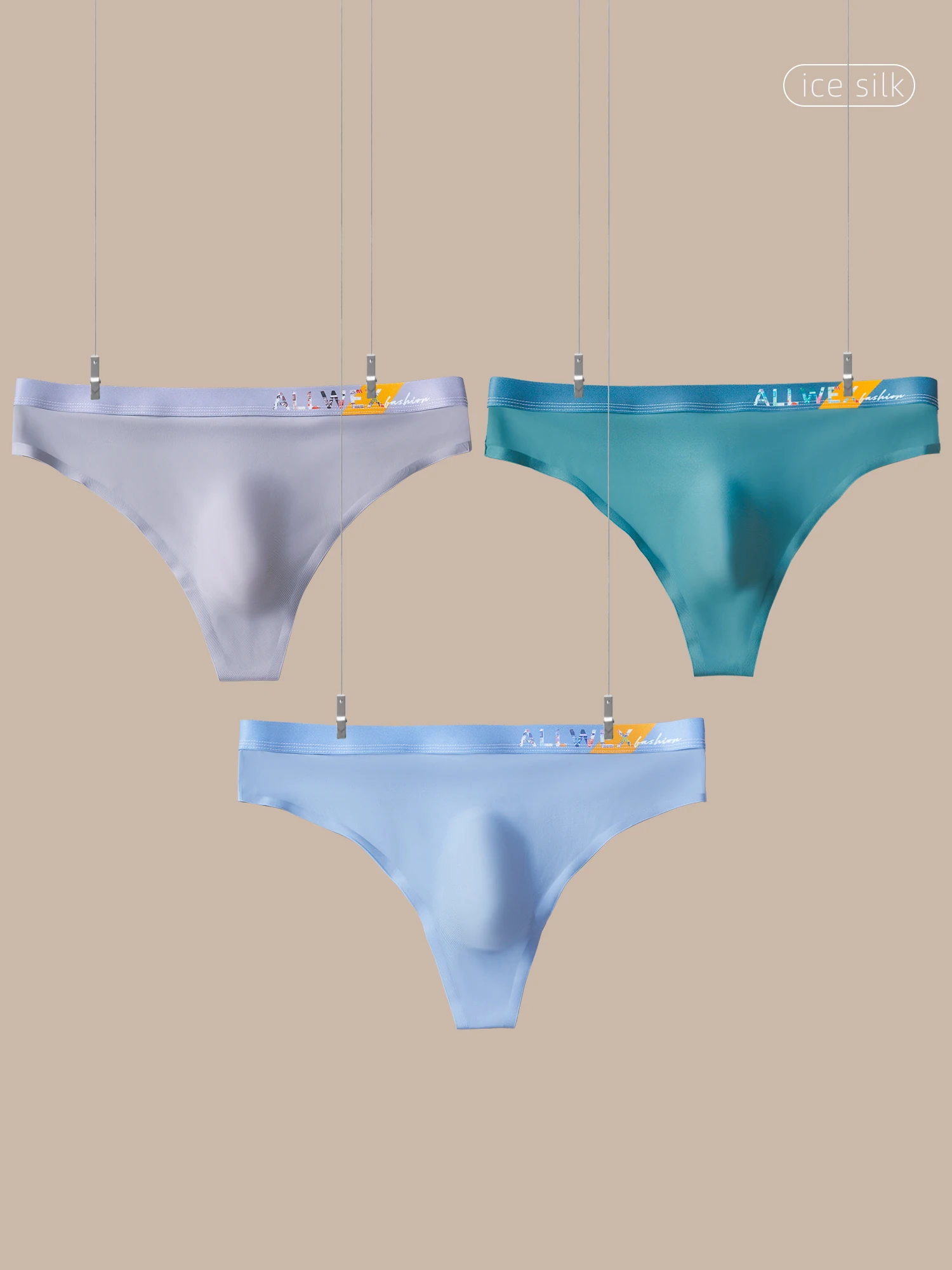 

Men's Ice Silk Underwear Low Waist Seamless Ultra Thin Big Pouch Breathable Sports Fitness Solid Color Briefs