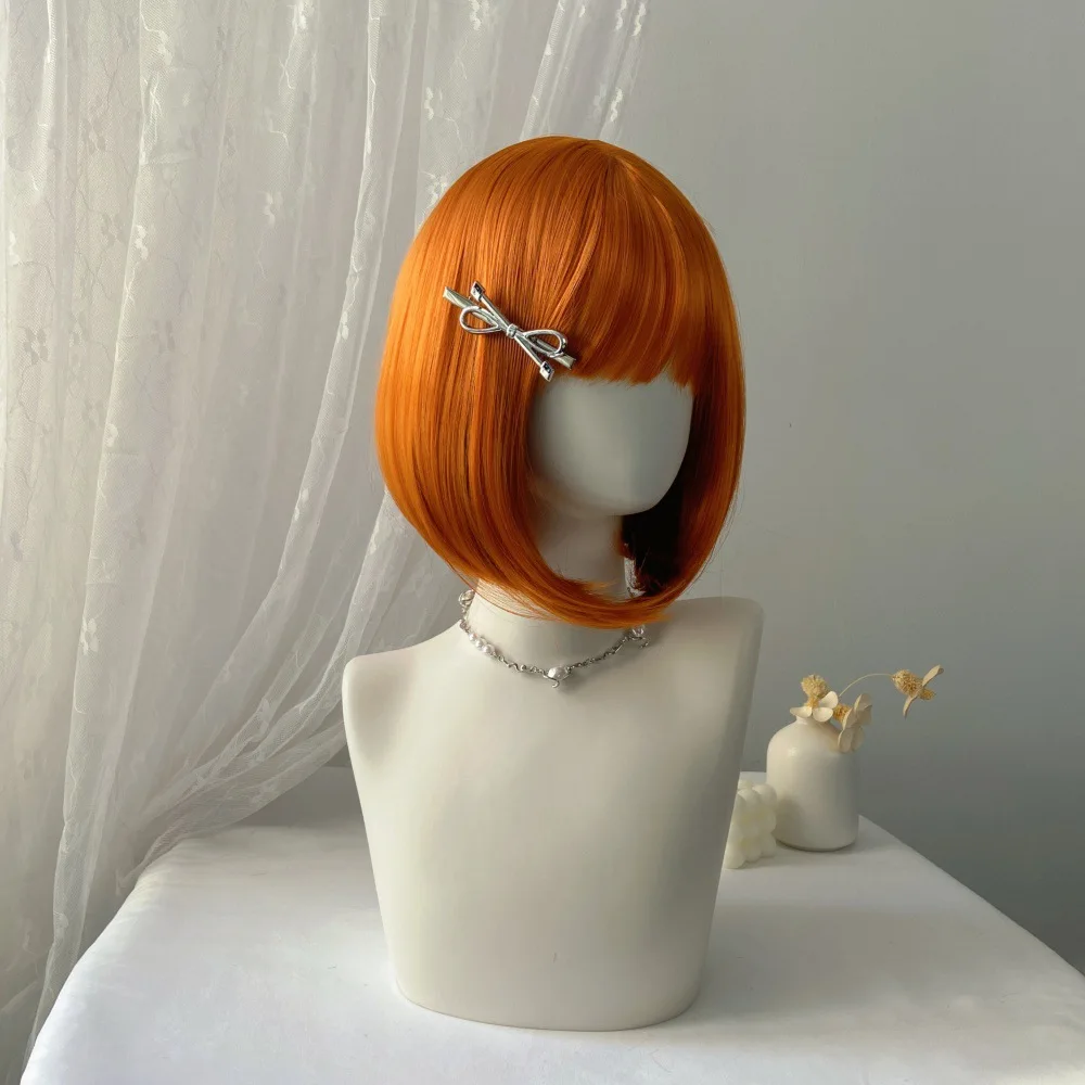 Sweet girl orange wig short, creative women's style, holiday hot selling, affordable, straight hair, eye-catching