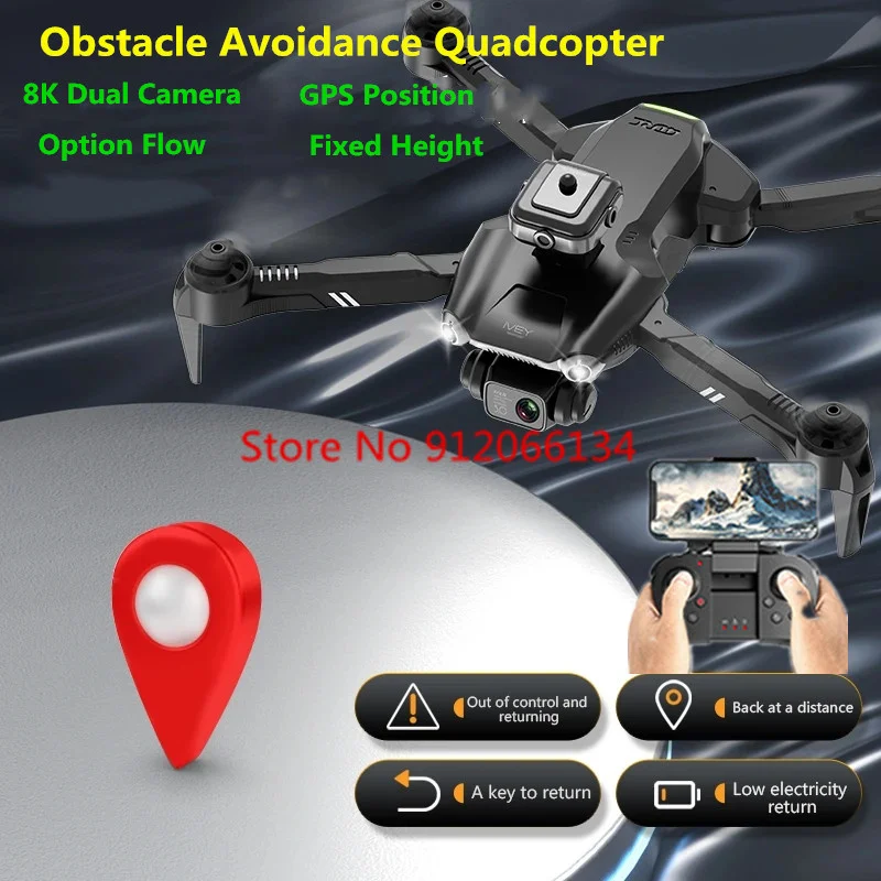 Professional 8k 3-Sides Obstacle Avoidance Remote Control Quadcopter 3KM GPS Optical Flow Position Auto Return WIFI FPV RC Drone