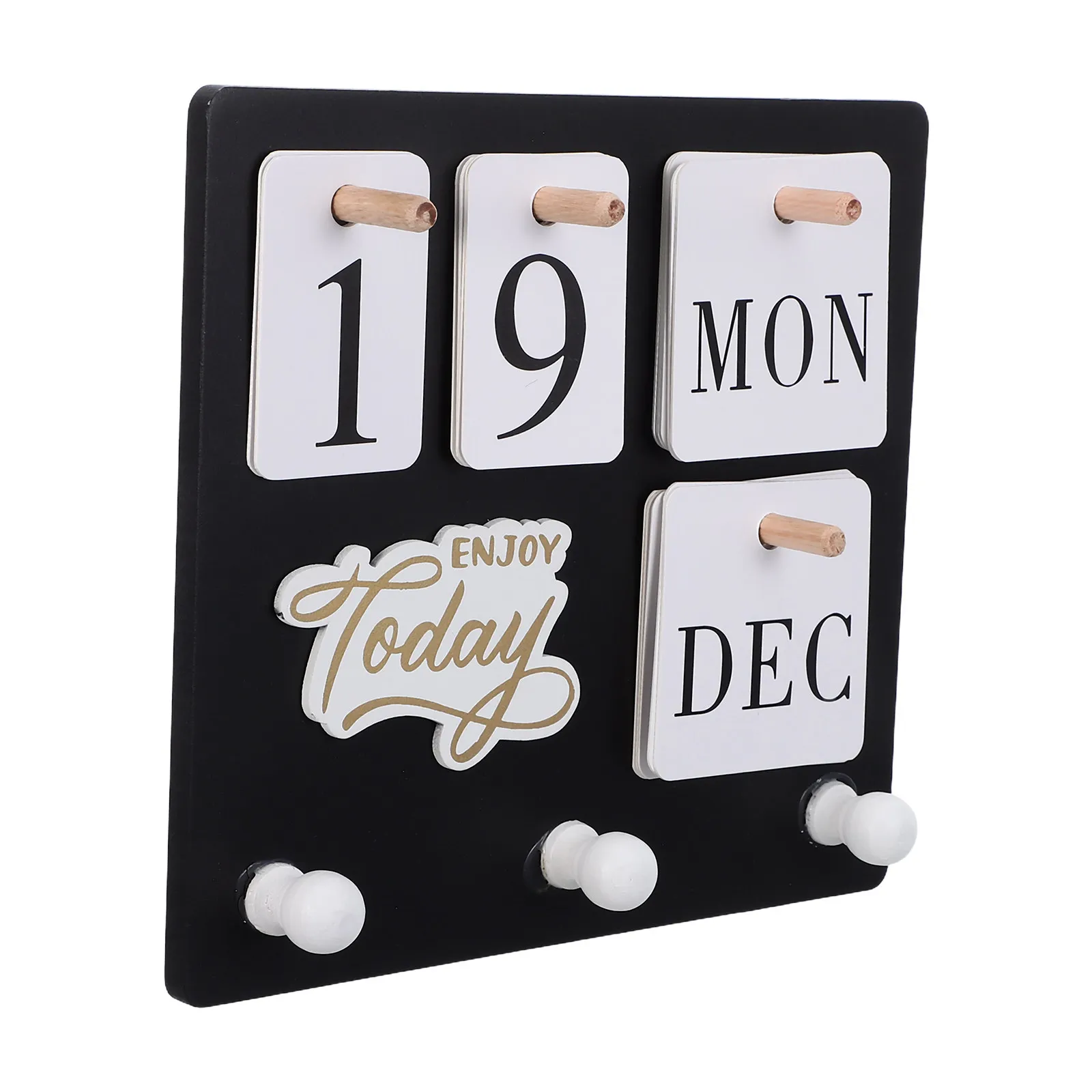1Set Black Wood Perpetual Calendar Wall Mount Manual Day Date Tracker Desk Hook Entryway Organizer Office Shelf Decor