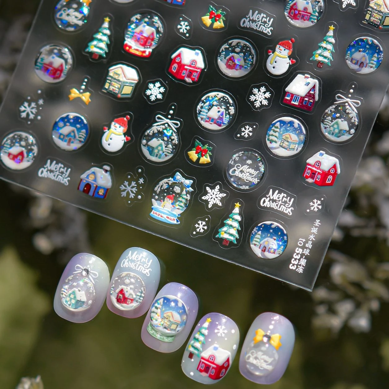 Bonhomme de neige pain d'épice homme chaussettes arbre de noël boule de cristal père noël flocons de neige nœud maison hiver Nail Art autocollants décalcomanies