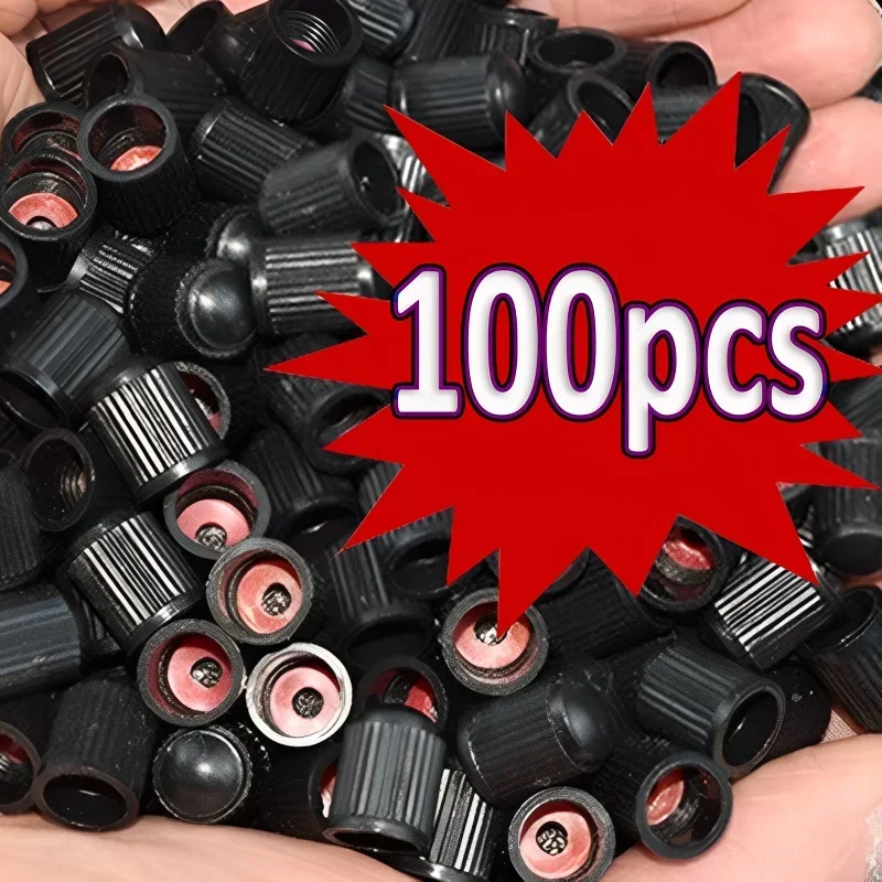 100PCS Colorful Tyre Valve Caps Plastic Tyre Wheel Stem Air Valve Cap Rubber Ring Covers Auto Truck Bike MTB Dust Dustproof Caps